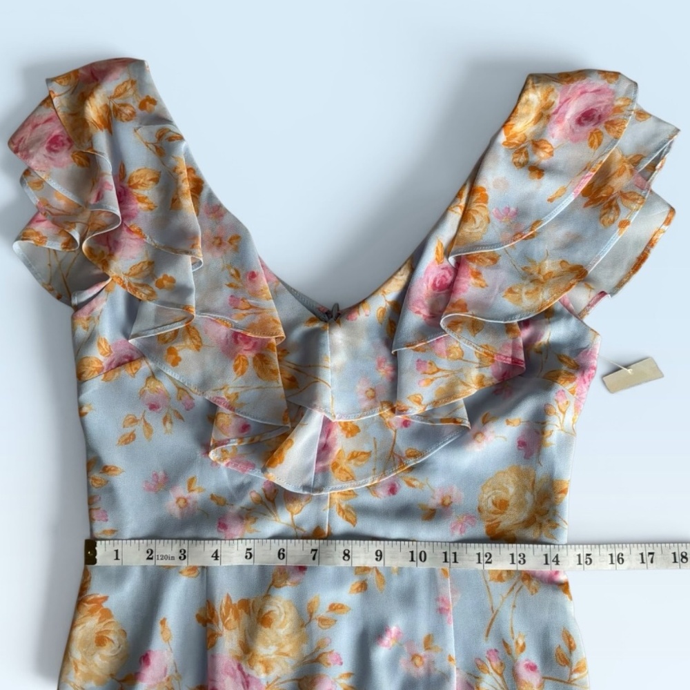 🌸🌸🌸 WAYF Dress Where Are You From Blue Chiffon Floral Maxi Dress Size Med and XS - Picture 7 of 12